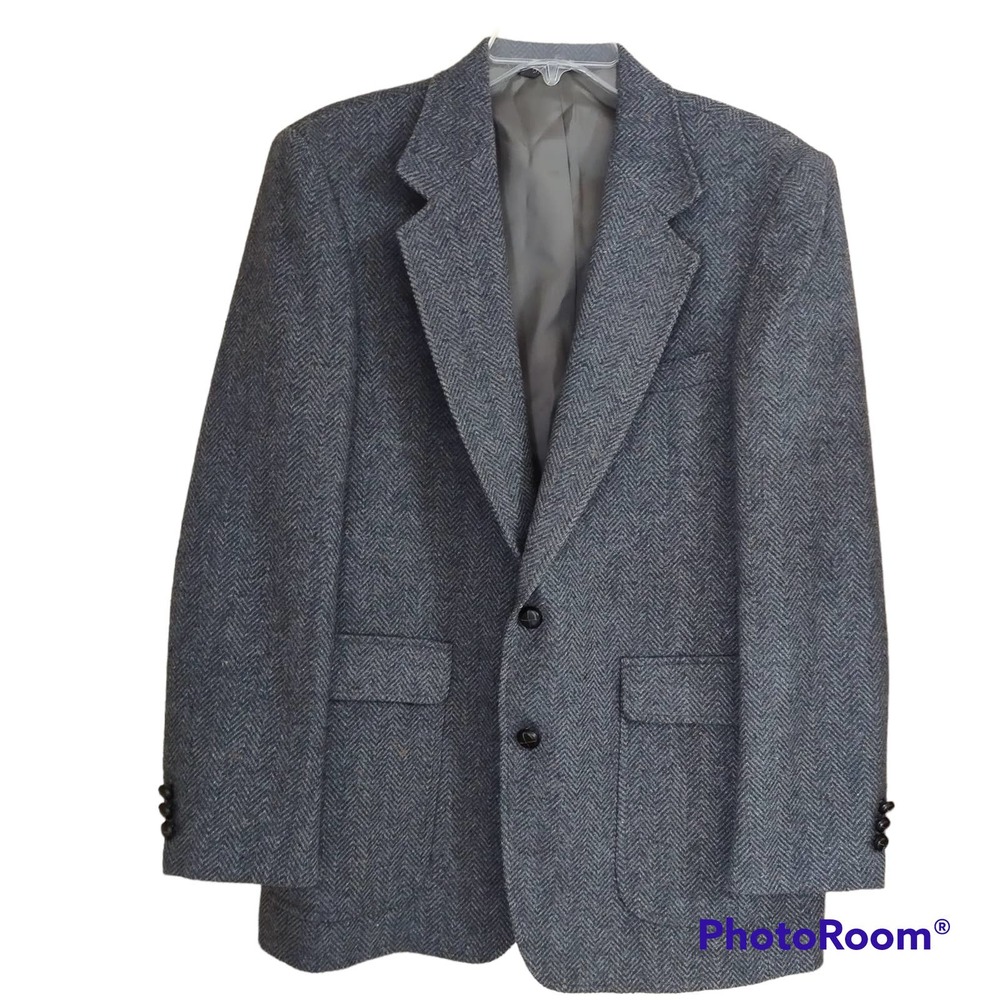 Vintage Cambridge Classics By Mervyns Blue Gray Tweed Blazer 40R Sports Coat